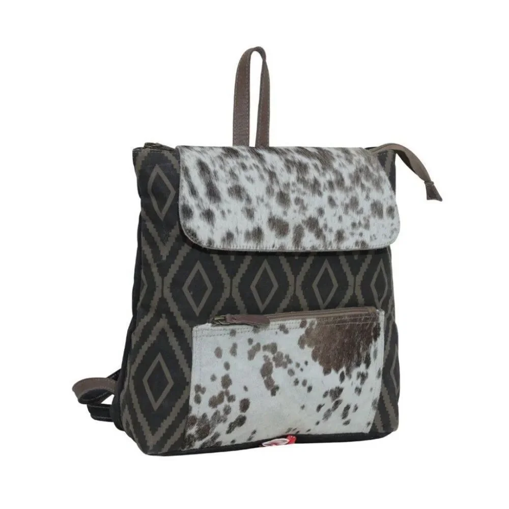 Myra Bag Handmade Mocha Backpack Upcycled Canvas & Cowhide Leather